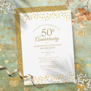 50th Wedding Anniversary Golden Love Hearts Invitation