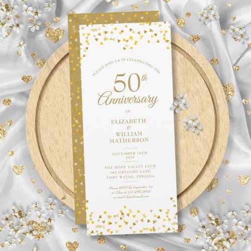 50th Wedding Anniversary Golden Love Hearts Invitation