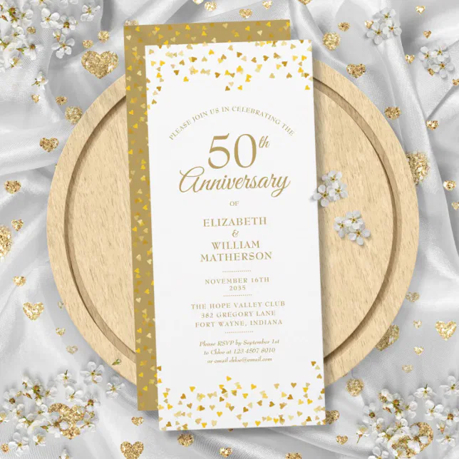 50th Wedding Anniversary Golden Love Hearts Invitation | Zazzle