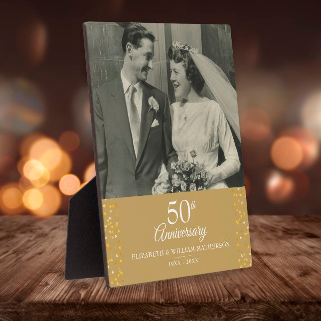 50th Wedding Anniversary Golden Love Hearts Photo Plaque (Creator Uploaded)