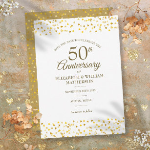 50th Wedding Anniversary Golden Love Hearts Save The Date