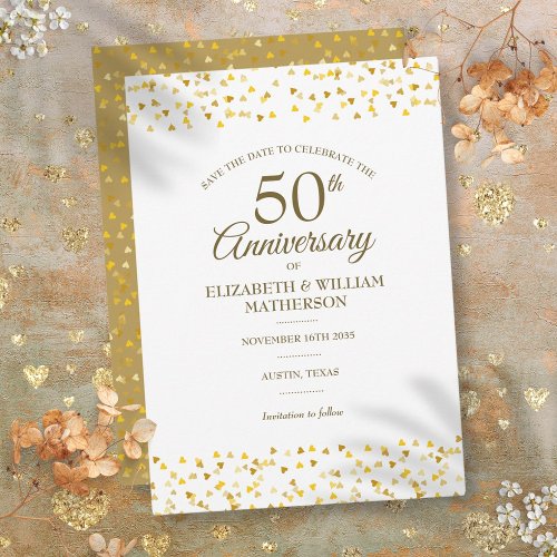 50th Wedding Anniversary Golden Love Hearts Save The Date