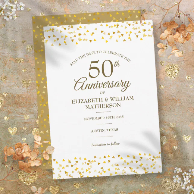 50th Wedding Anniversary Golden Love Hearts Save The Date | Zazzle