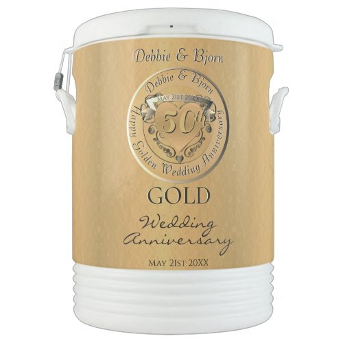 50th Wedding Anniversary Golden Medallion Beverage Cooler