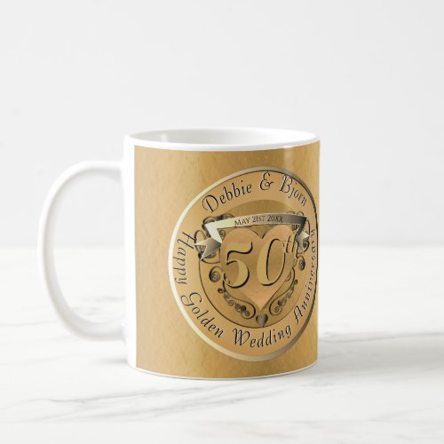 50th Wedding Anniversary Golden Medallion Coffee Mug