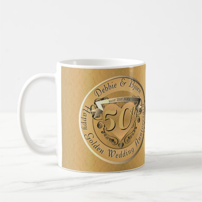 50th Wedding Anniversary Golden Medallion Coffee Mug (Left)