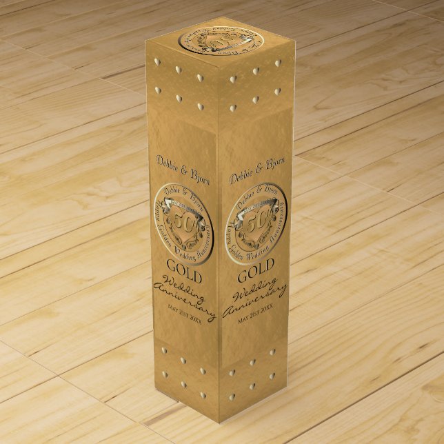 50th Wedding Anniversary Golden Medallion Wine Box (Back)
