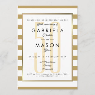 50th Wedding Anniversary Golden Modern Stripe Invitation