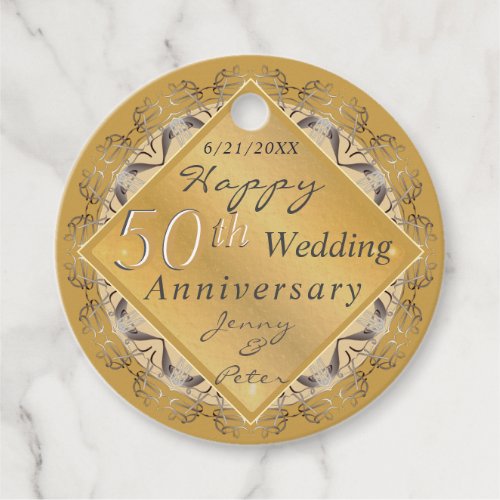 50th Wedding Anniversary Golden Ochre Favor Tags