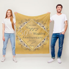 50th Wedding Anniversary Golden Ochre Fleece Blanket