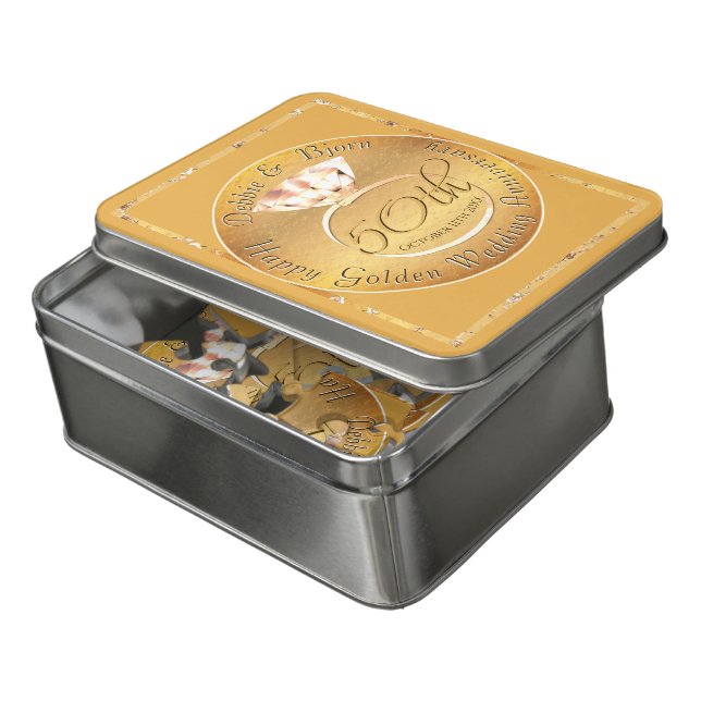 50th Wedding Anniversary Golden Ochre Jigsaw Puzzle (Lid Open)