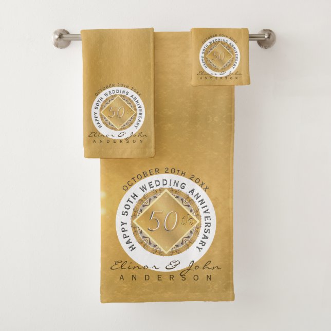 50th Wedding Anniversary Golden Ochre Towel (Insitu)