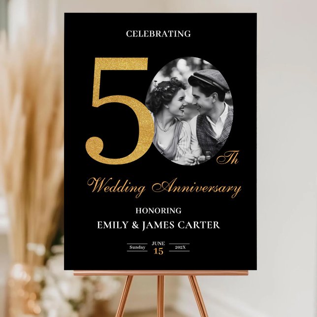 50th Wedding Anniversary Golden Personalized Photo Foam Board (Creator Uploaded)