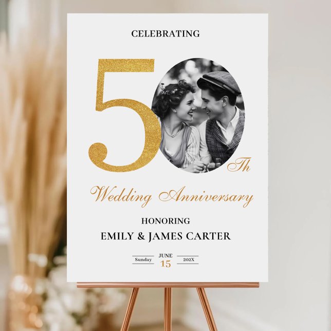 50th Wedding Anniversary Golden Personalized Photo Foam Board (Creator Uploaded)