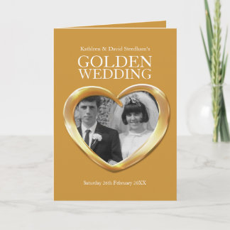 50th wedding anniversary golden photo heart folded invitation