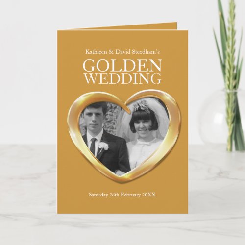 50th wedding anniversary golden photo heart folded invitation