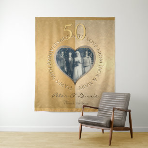 50th Wedding Anniversary Golden Photo Heart Tapestry