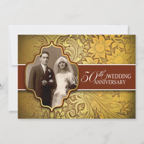 50th wedding anniversary golden photo invitations