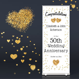 50th Wedding Anniversary Golden Reception Elegant Retractable Banner