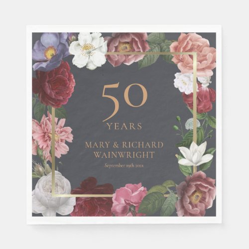 50th Wedding Anniversary Golden Rose Floral Napkins