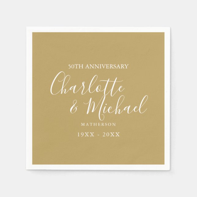 50th Wedding Anniversary Golden Signature Script Napkins (Front)