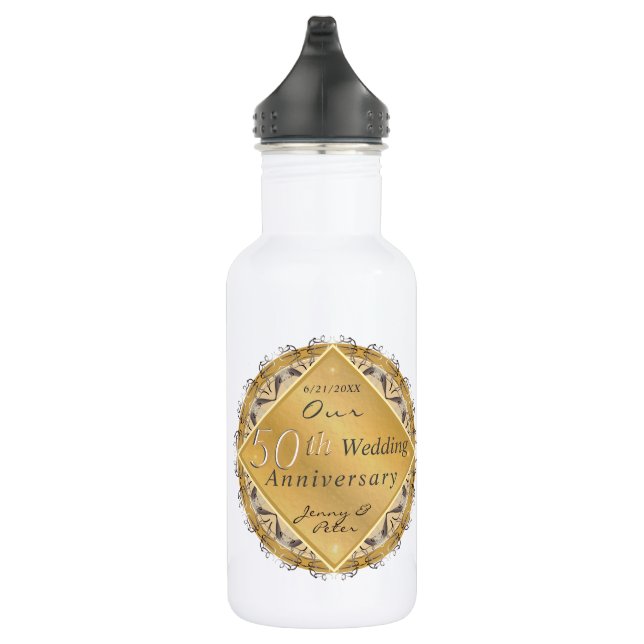 50th wedding Anniversary Golden   Stainless Steel Water Bottle (Right)