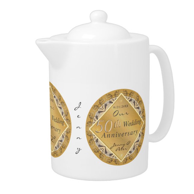 50th wedding Anniversary Golden    Teapot (Right)