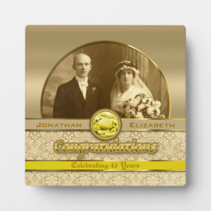 50th Wedding Anniversary Golden Topaz Damask Photo Plaque