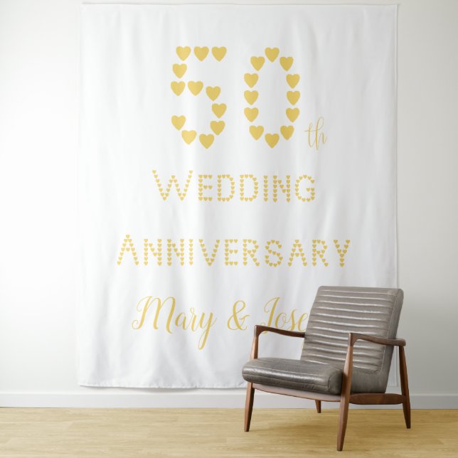 50th Wedding Anniversary Golden Wedding Hearts Tapestry (In Situ)