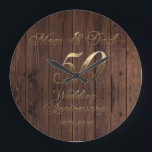 50th Wedding Anniversary Golden Wedding Parents Large Clock<br><div class="desc">Mom and Dad 50 years together,  Number 50 Gold Look Typography Golden Wedding Anniversary 50th Wedding Anniversary 50th Anniversary Party Rustic Wooden Photography Background Elegant Wall Clock Unique Anniversary Gift for Parents</div>