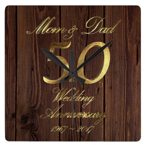 50th Wedding Anniversary Golden Wedding Parents Square Wall Clock