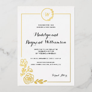 50th Wedding Anniversary Golden Wreath Monogram  Foil Invitation