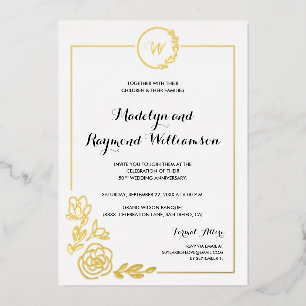50th Wedding Anniversary Golden Wreath Monogram Foil Invitation