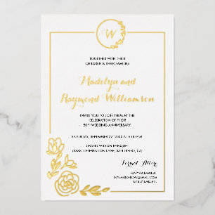 50th Wedding Anniversary Golden Wreath Monogram Foil Invitation