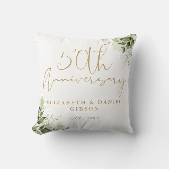 50th Wedding Anniversary Greenery Floral Photo Throw Pillow (Front)