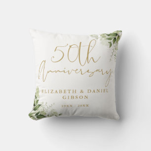 50th Wedding Anniversary Greenery Floral Throw Pillow
