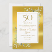 50th Wedding Anniversary Greenery Gold Foil Save The Date (Front)