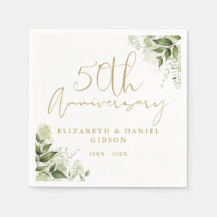 50th Wedding Anniversary Greenery Gold Script Napkins