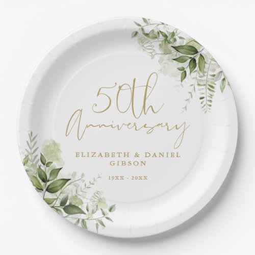 50th Wedding Anniversary Greenery Gold Script
