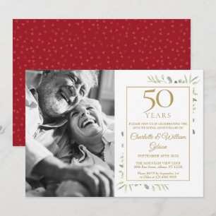 50th Wedding Anniversary Greenery Love Heart Photo Invitation