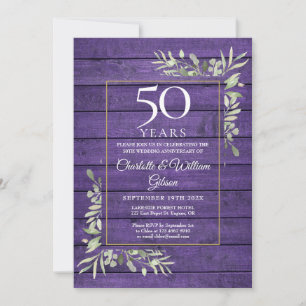 50th Wedding Anniversary Greenery Purple Wood Invitation