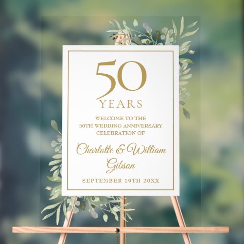 50th Wedding Anniversary Greenery Welcome Acrylic Sign