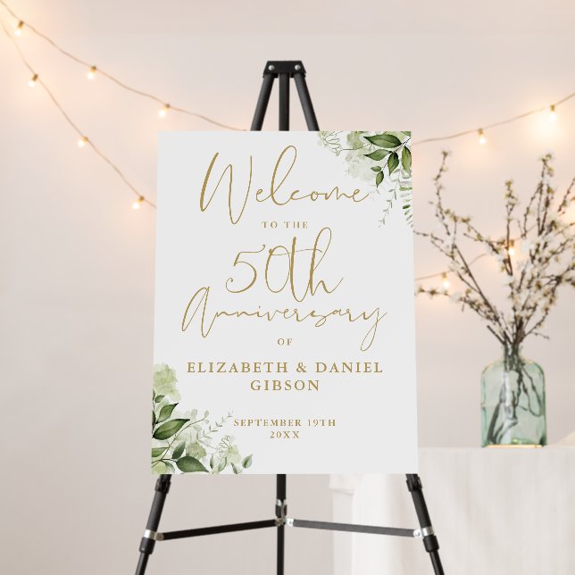 50th Wedding Anniversary Greenery Welcome Sign (In Situ (Stand))
