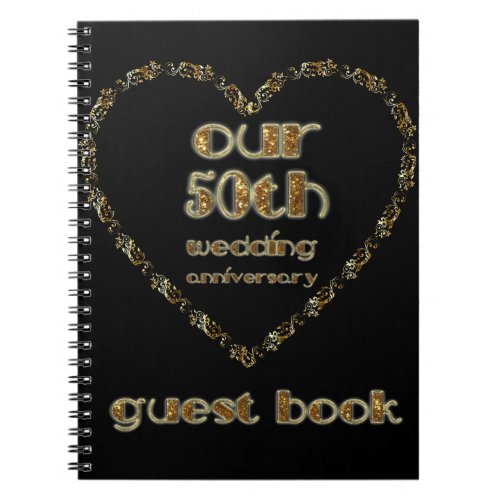 50th Wedding Anniversary Guest Book Black Gold