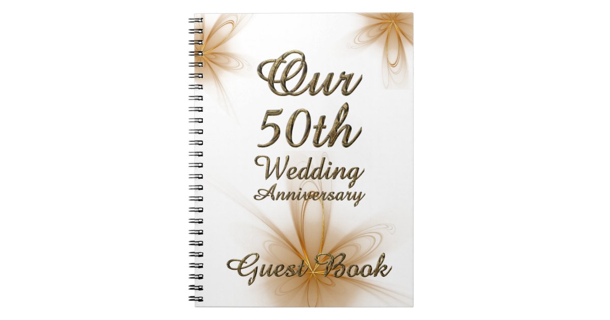 50th-wedding-anniversary-guest-book-gold-floral-zazzle