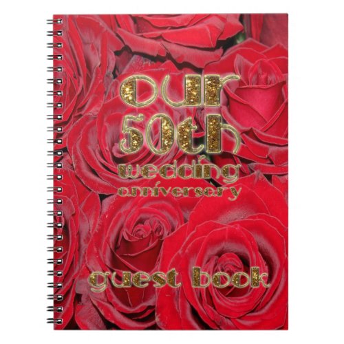 50th Wedding Anniversary Guest Book Gold Red Roses
