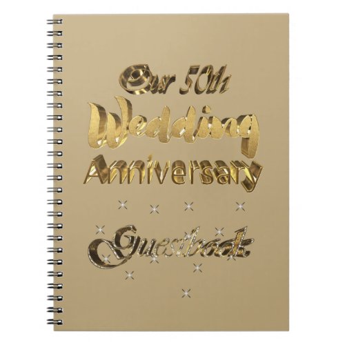 50th Wedding Anniversary Guest Book Gold Text