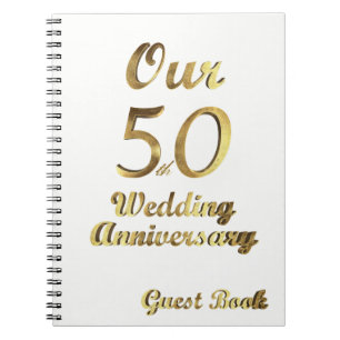 50th Wedding Anniversary Guest Book Gold White
