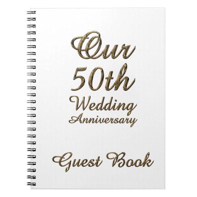 50th Wedding Anniversary Guest Book Gold White (Front)