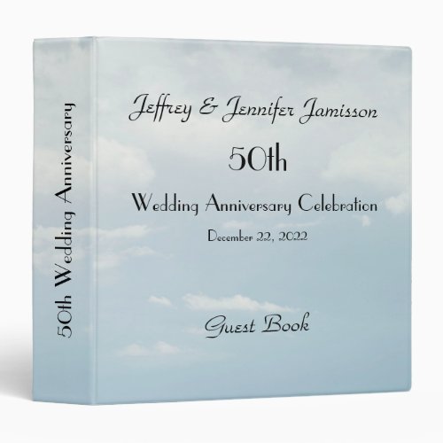 50th Wedding Anniversary Guest Book Pale Sky 3 Ring Binder